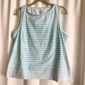 Talbots Blue and White Striped Cotton tank top Summer Nautical beach Coastal LP